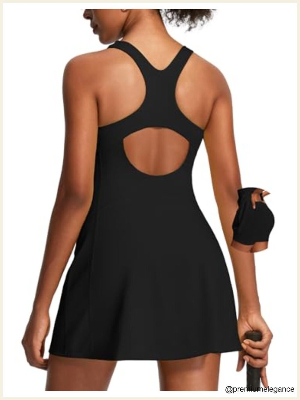 Athletic Tennis Dress with Shorts, Square Neck, Removable Cups, 4-Way Stretch